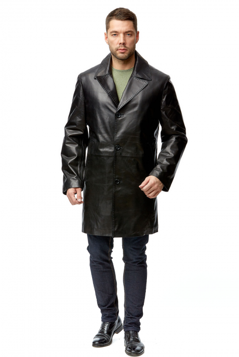 Мужское кожаное пальто из натуральной кожи с воротником 8005890