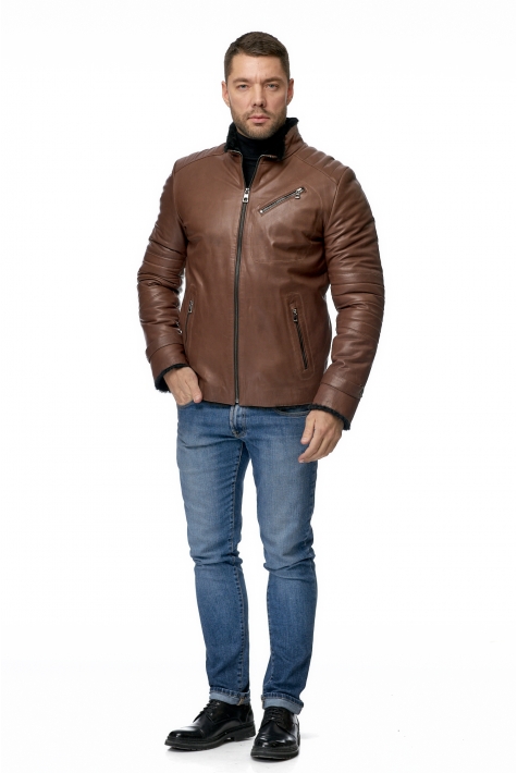 Мужская кожаная куртка из натуральной кожи на меху с воротником 8008271