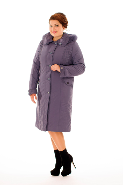 Женское пальто из текстиля с капюшоном, отделка песец 8010108