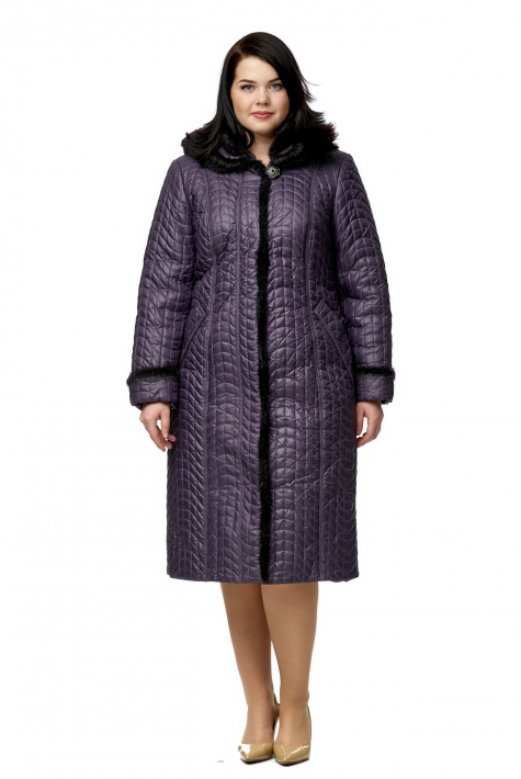 Женское пальто из текстиля с капюшоном, отделка норка 8010608