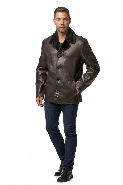 Мужская кожаная куртка из натуральной кожи на меху с воротником 8013141