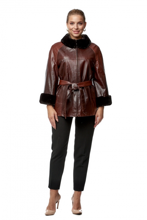 Женская кожаная куртка из эко-кожи с воротником, отделка искусственный мех 8020473